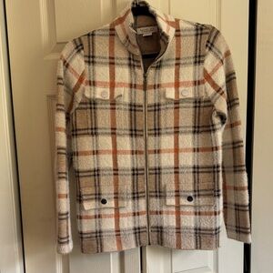 Rachel Zoe Cream and Tan Plaid Teddy Jacket